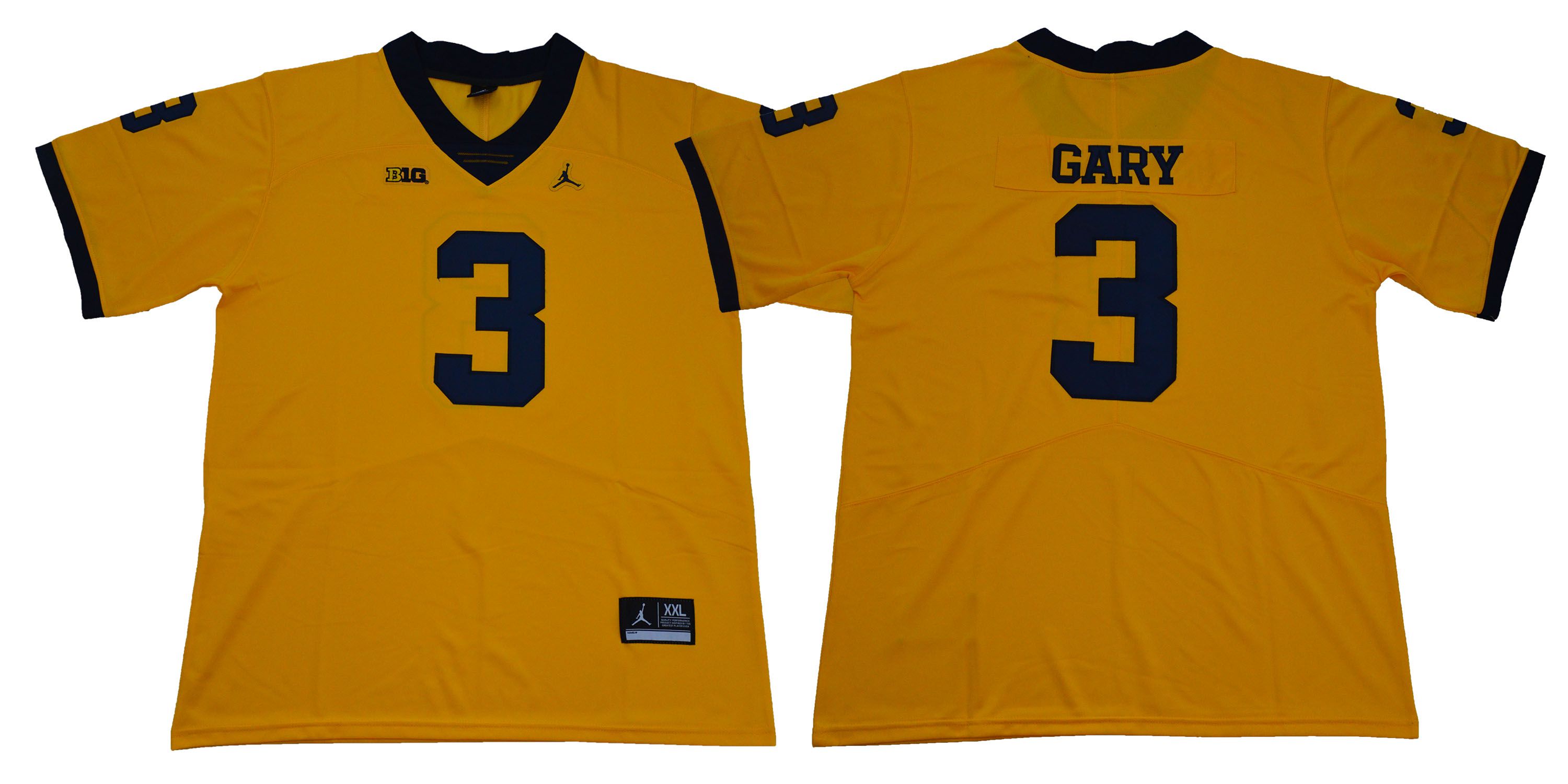 Men Michigan Wolverines 3 Gary Legend Yellow NCAA Jerseys